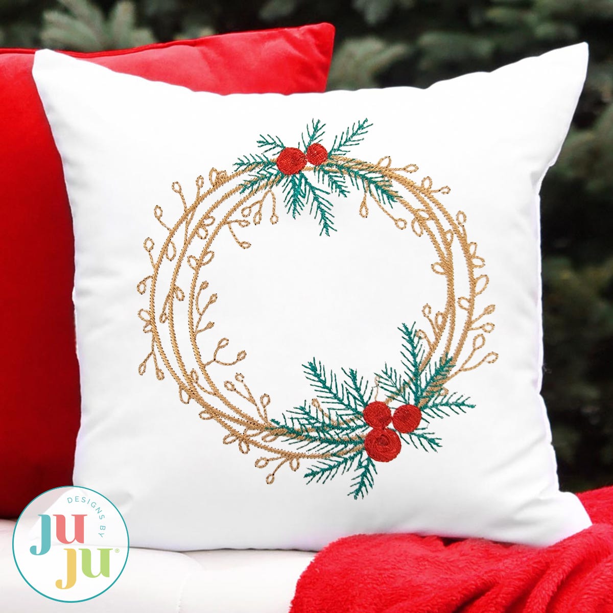 Rustic Christmas Wreaths | Machine Embroidery Designs by JuJu
