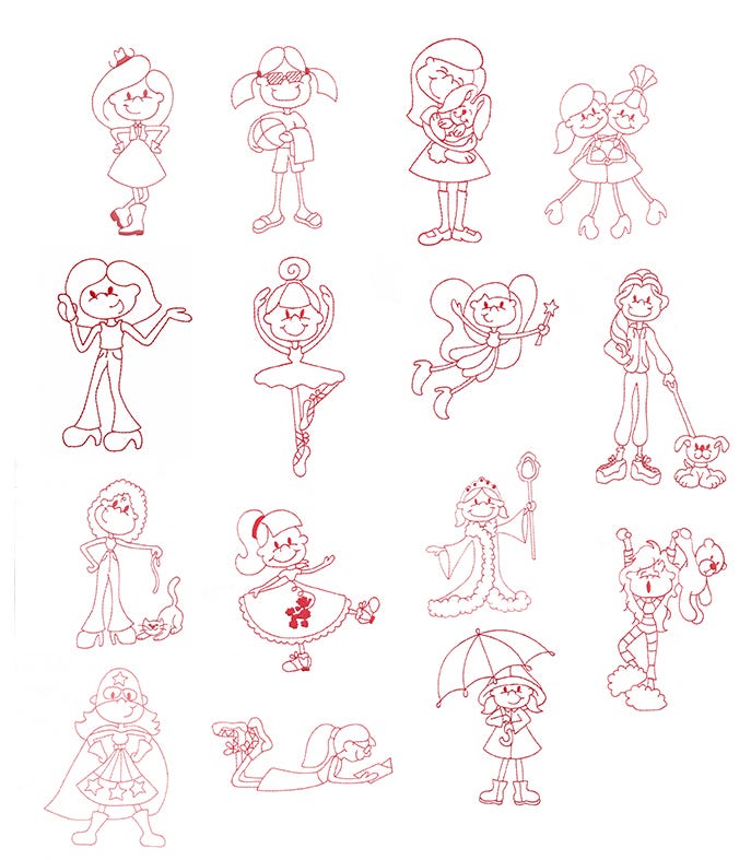 Cool Tweens Redwork Machine Embroidery Designs by JuJu