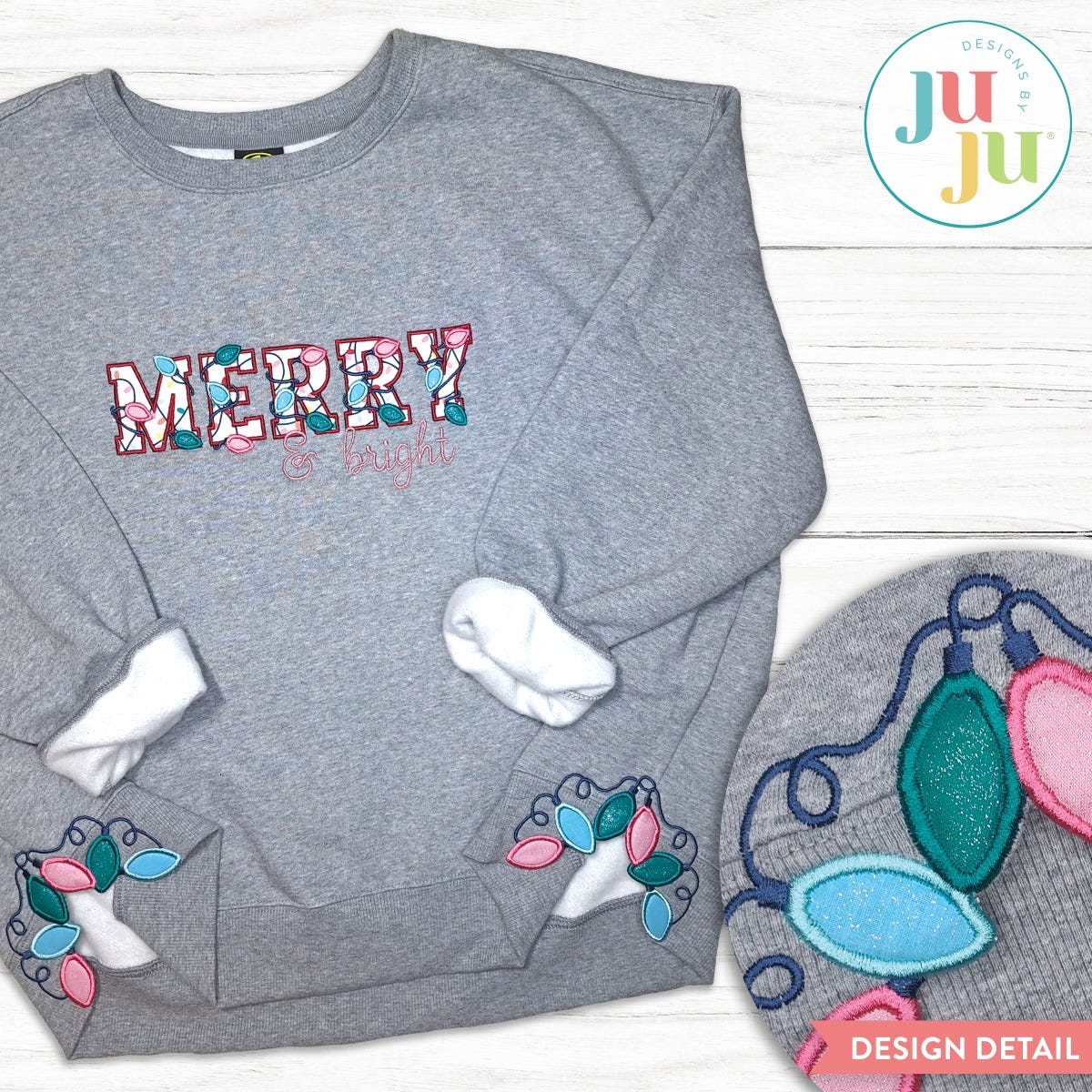                                                                                                 Christmas Light Strand Side Seam Cutaway Applique Embroidery Design | Machine Embroidery Designs by JuJu   
                            
                    