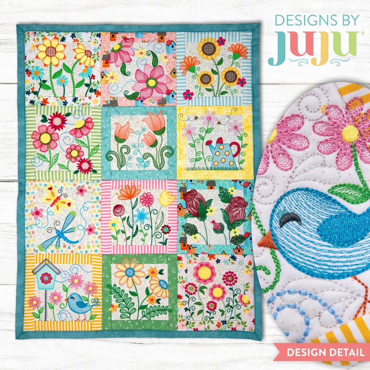 In The Hoop Garden Whimsy Quilt Project | Machine Embroidery Designs by JuJu