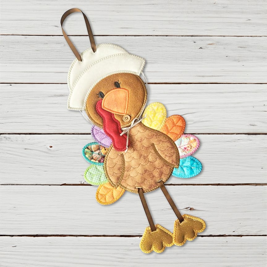 In The Hoop Pilgrim Turkeys Wall Hanging | Designs by JuJu Digital Embroidery Designs