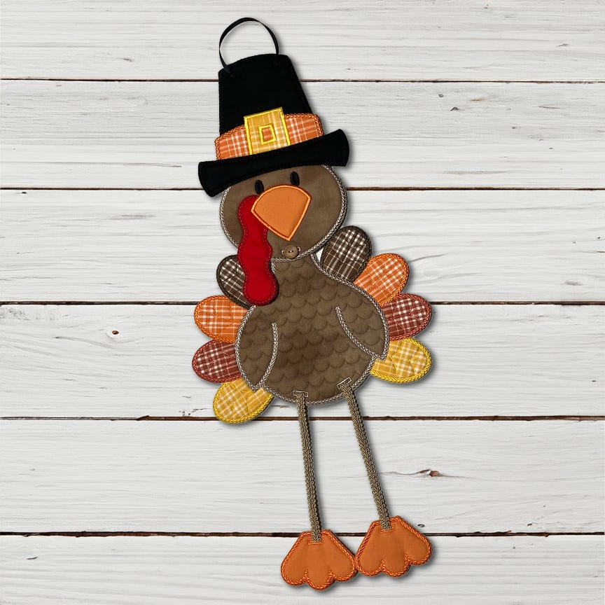 In The Hoop Pilgrim Turkeys Wall Hanging | Designs by JuJu Digital Embroidery Designs