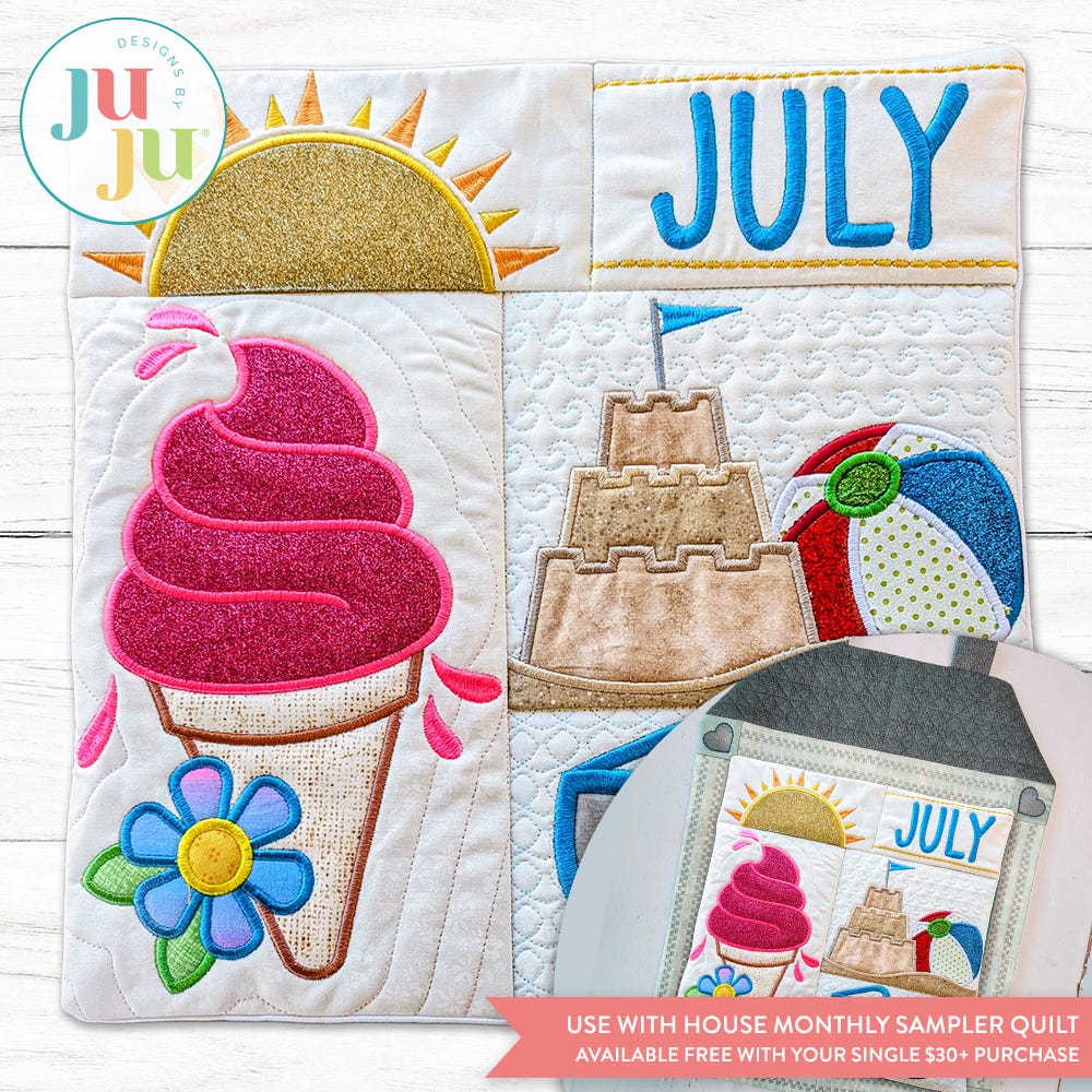 In The Hoop July Summer Mini Sampler Quilt Project | Machine Embroidery Designs by JuJu