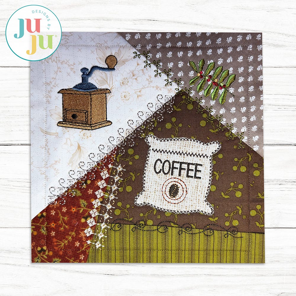 In The Hoop Coffee Crazy Patch Quilt Blocks Project