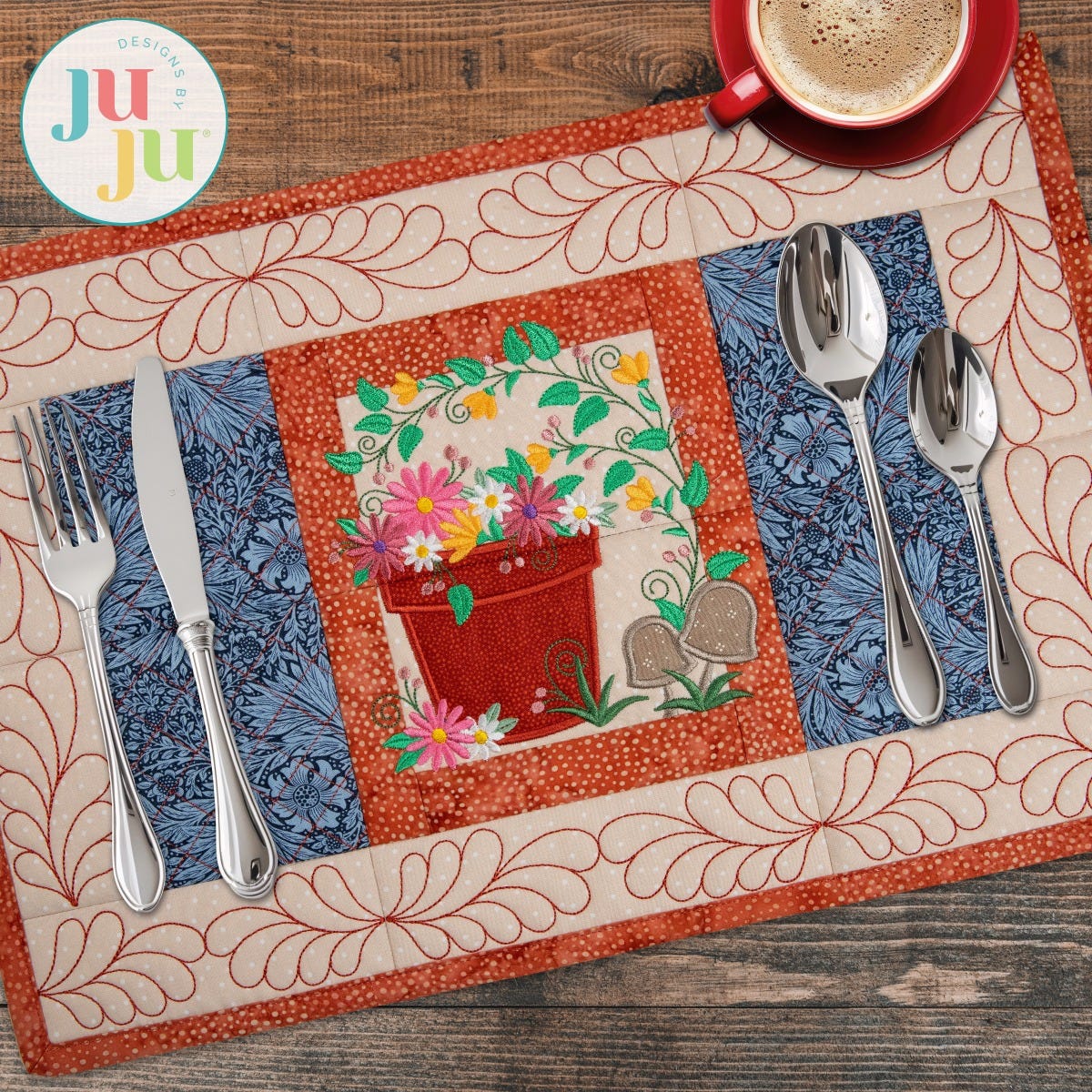 In The Hoop Modular Flower Pot Placemat Project