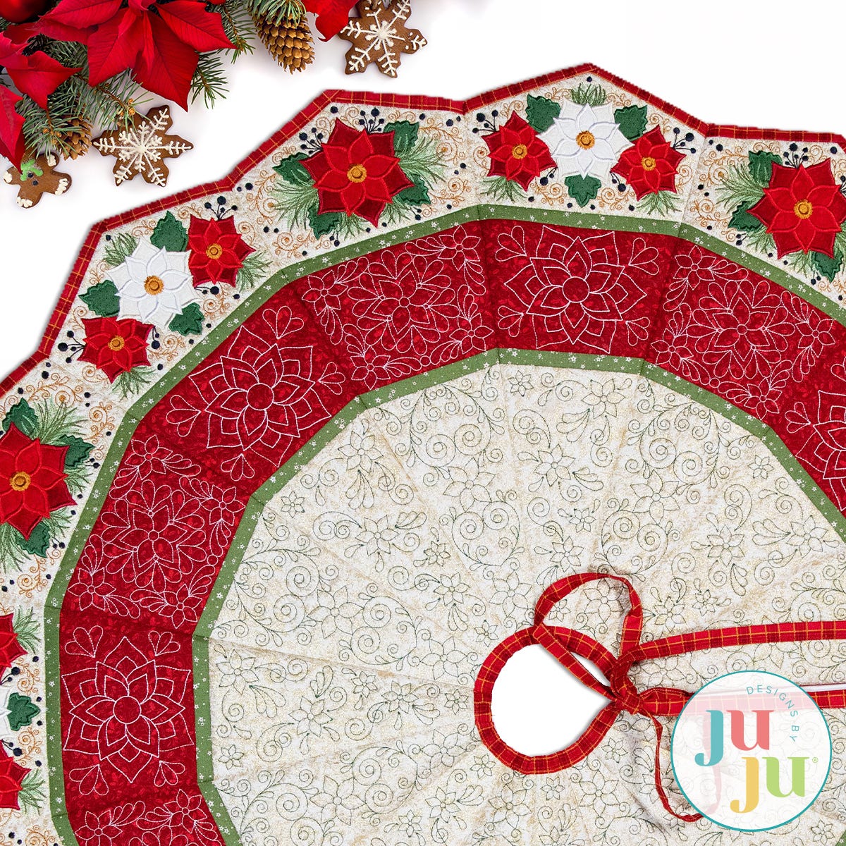 In The Hoop Poinsettia Tree Skirt Project