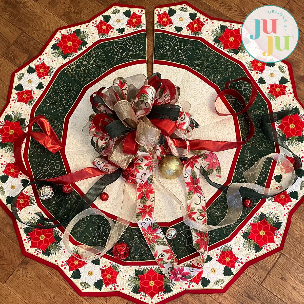 In The Hoop Poinsettia Tree Skirt Project