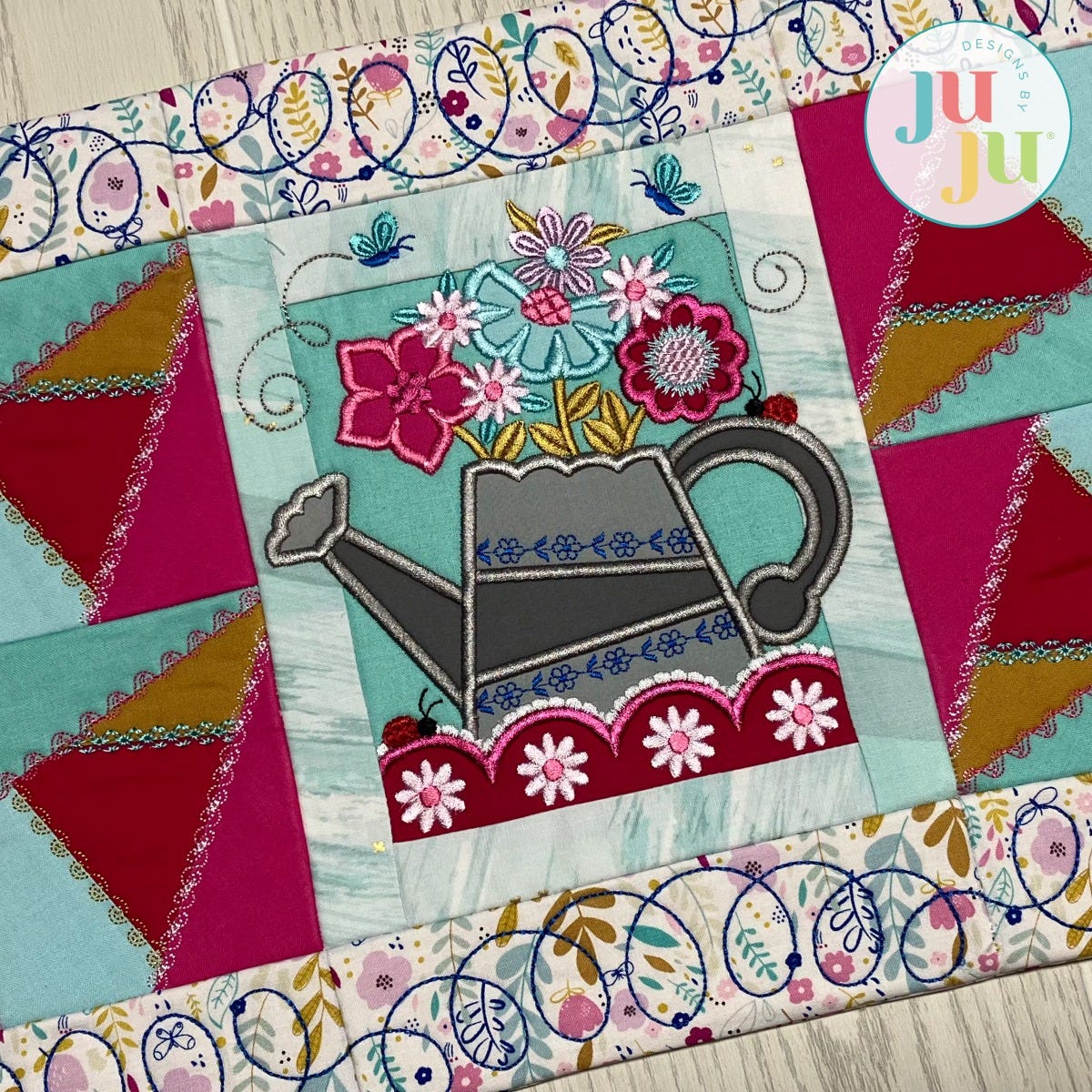 In The Hoop Modular Watering Can Placemat Project