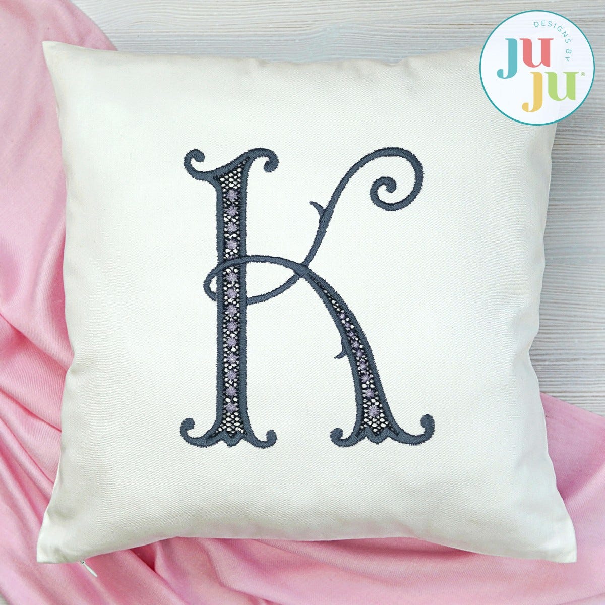 Lillian Satin Stitch Monogram Embroidery Font | Machine Embroidery Designs by JuJu