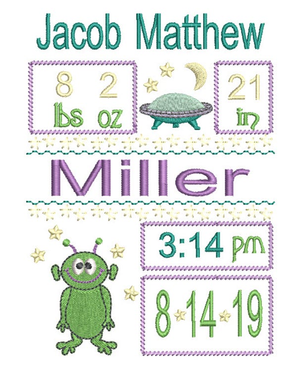 Alien Birth Announcement Template Machine Embroidery Designs by JuJu
