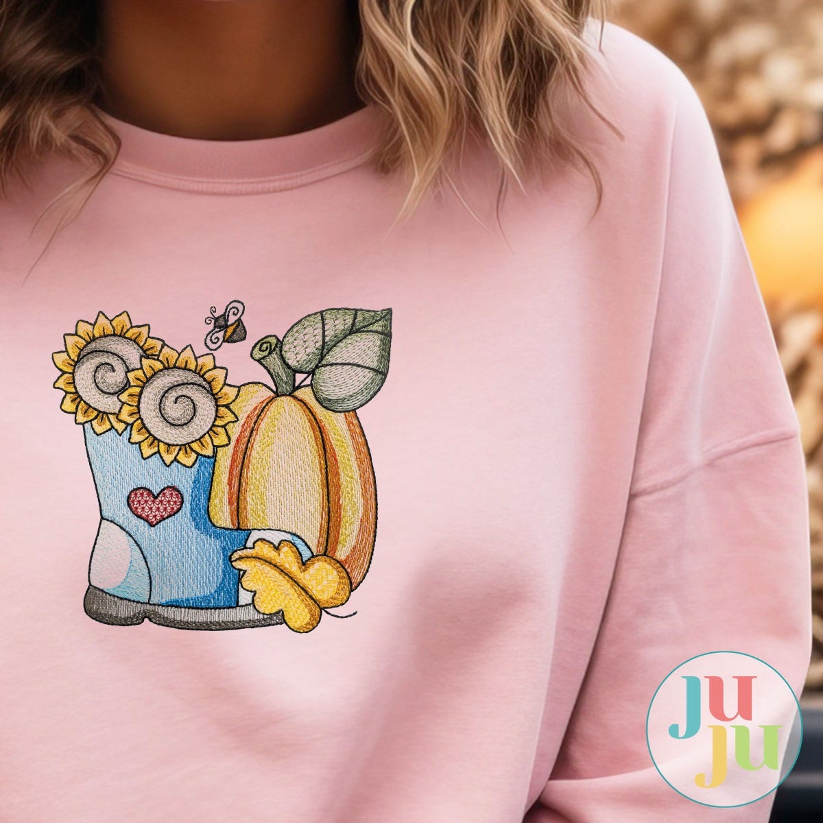 Autumn Boot Pumpkin Embroidery Design | Designs by JuJu