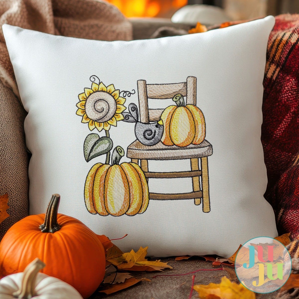 Autumn Chair Pumpkins Embroidery Design | Designs by JuJu
                            