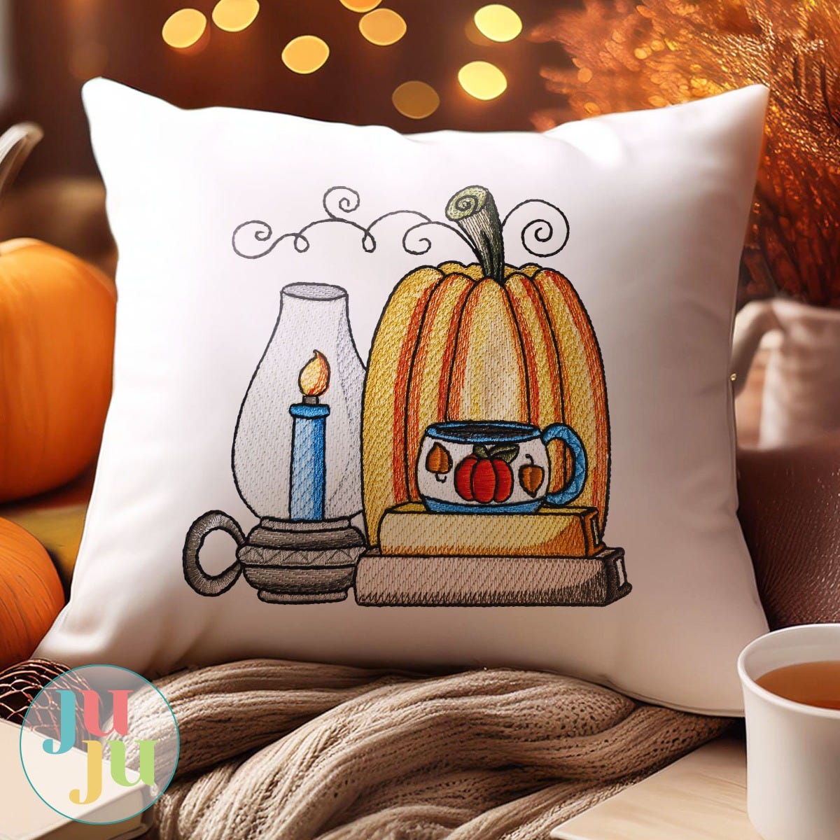 Autumn Pumpkin Lantern Embroidery Design | Designs by JuJu