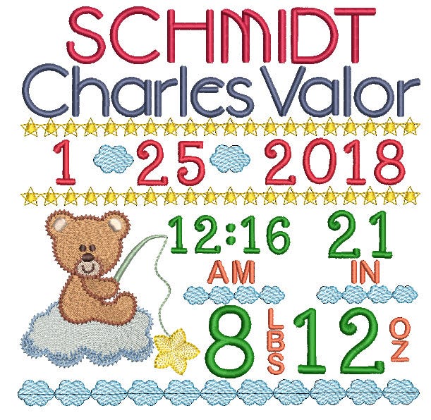 Bear Cloud Birth Announcement Template Machine Embroidery Designs by JuJu