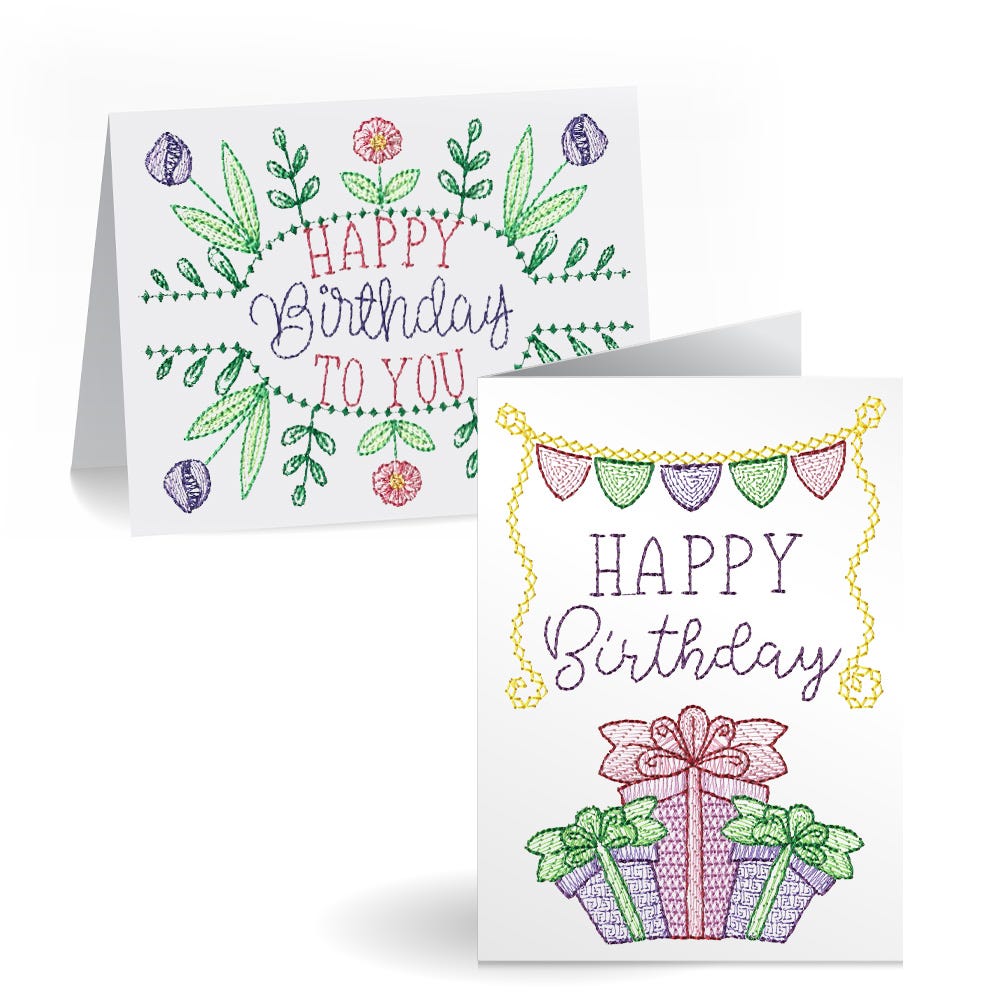 Birthday Greeting Cards Embroidery Design Set 4