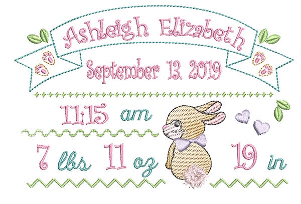 Bunny Birth Announcement Template Machine Embroidery Designs by JuJu