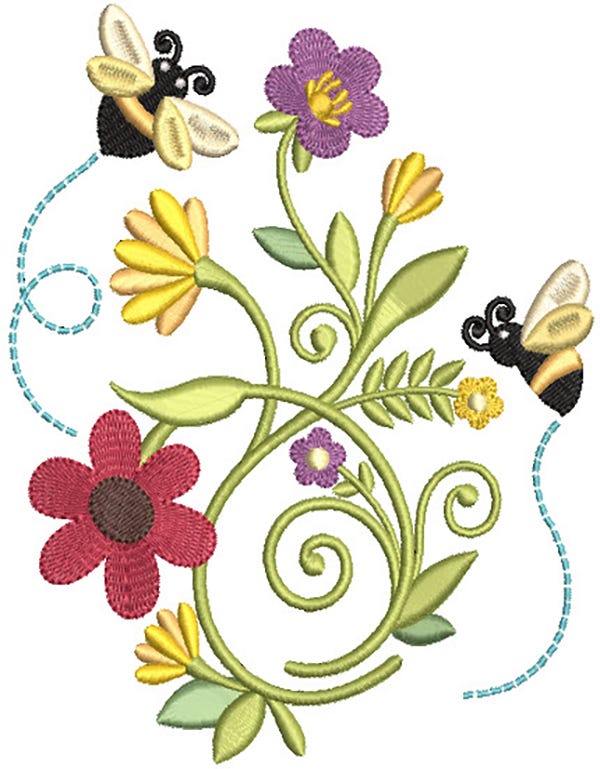 Busy Bees Flowers 1 Digital Embroidery Designs by JuJu