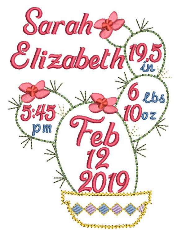 Cactus Birth Announcement Template Machine Embroidery Designs by JuJu
