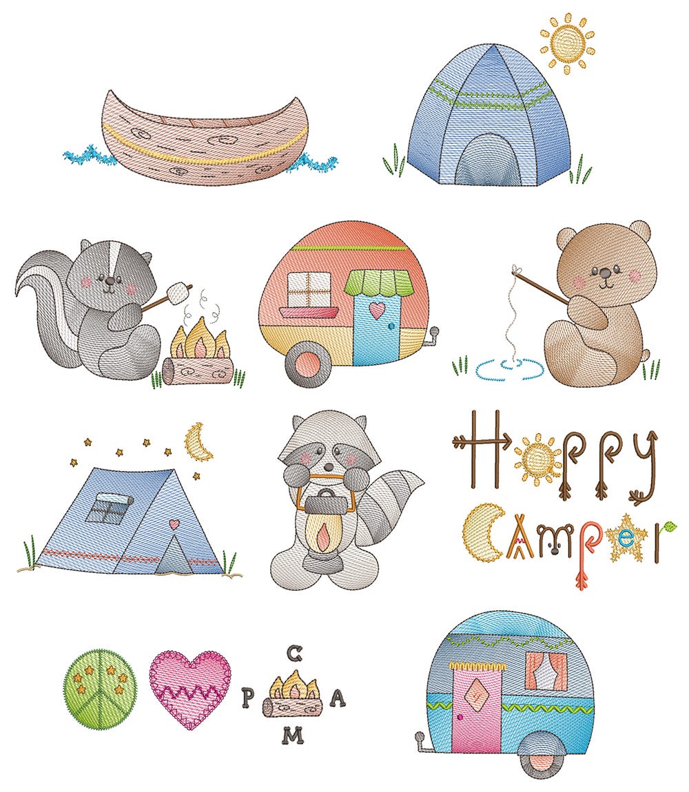Camping Vintage Sketch 1 Machine Embroidery Designs By JuJu