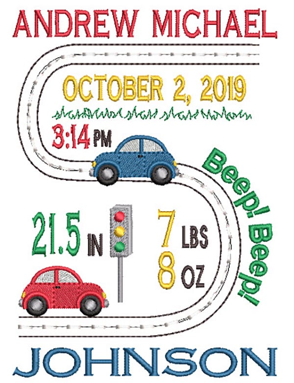 Cars Birth Announcement Template Machine Embroidery Designs by JuJu