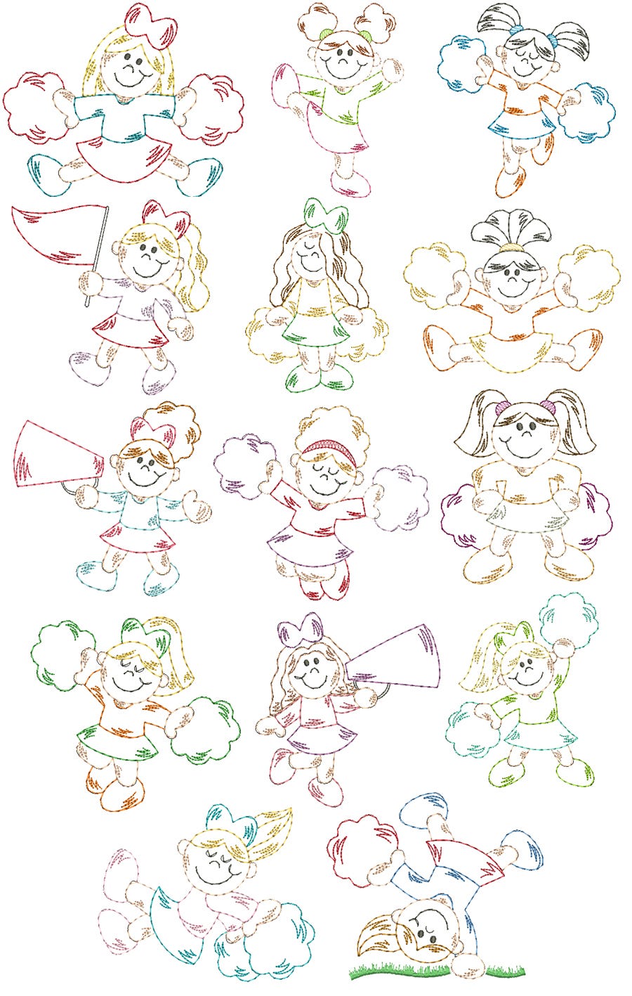Cheerleaders Vintage Stitch Machine Embroidery Designs by JuJu