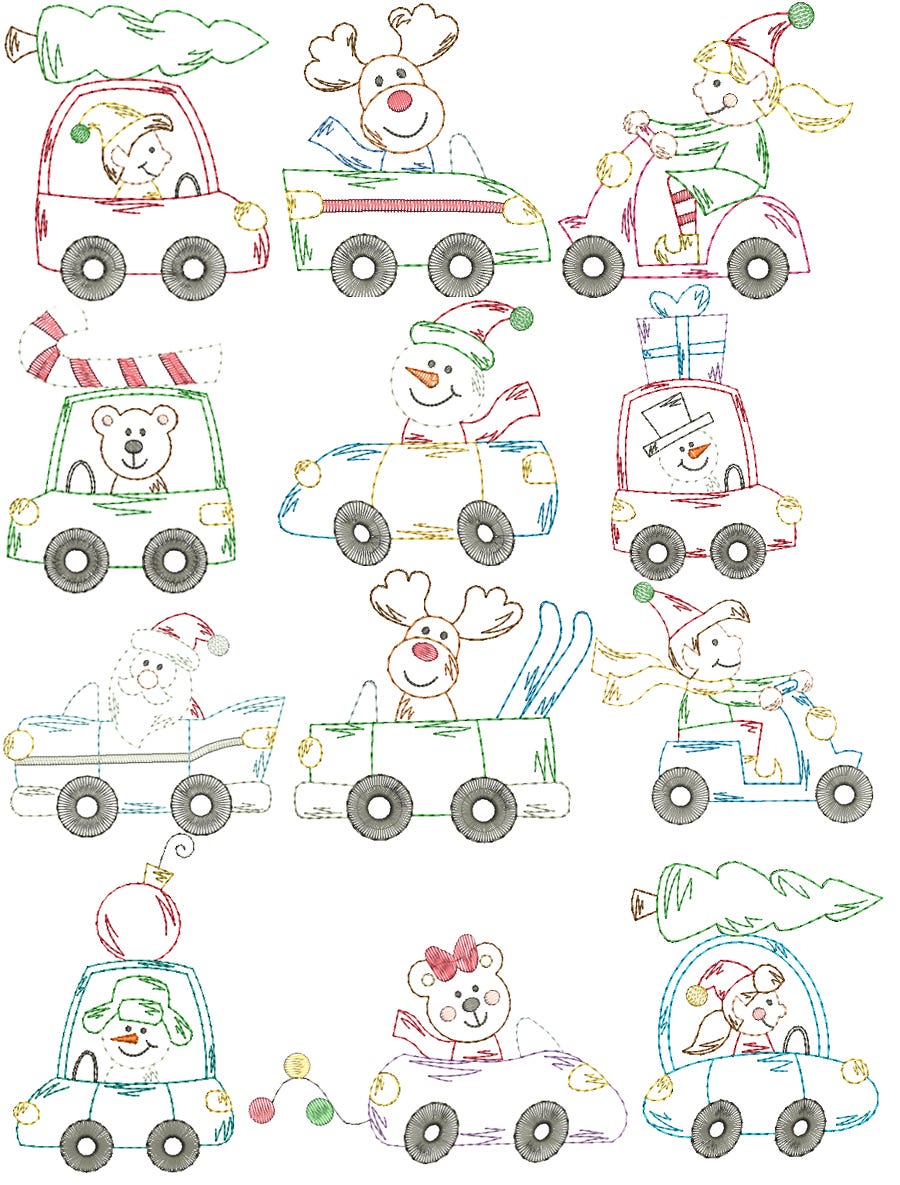 Christmas Cars Vintage Stitch Machine Embroidery Designs by JuJu