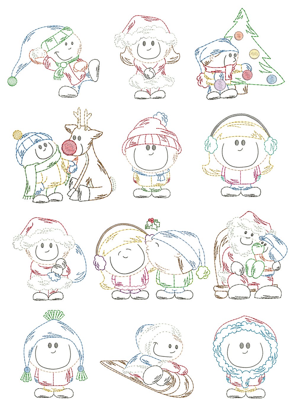 Christmas Cuties Kids Vintage Stitch Machine Embroidery Designs by JuJu