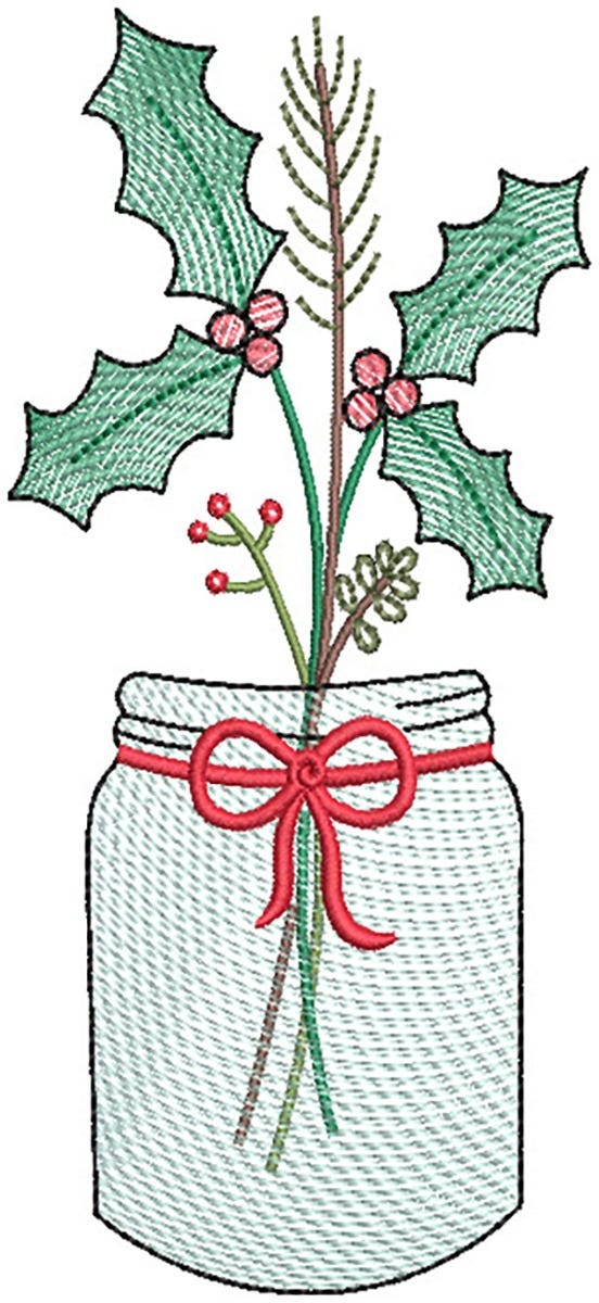 Christmas Sketch Mason Jars Machine Embroidery Designs by JuJu