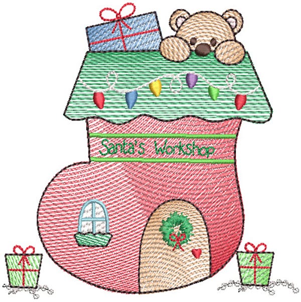 Christmas Village Vintage Sketch 2 Machine Embroidery Designs by JuJu