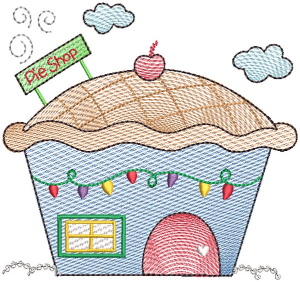 Christmas Village Vintage Sketch 4 Machine Embroidery Designs by JuJu