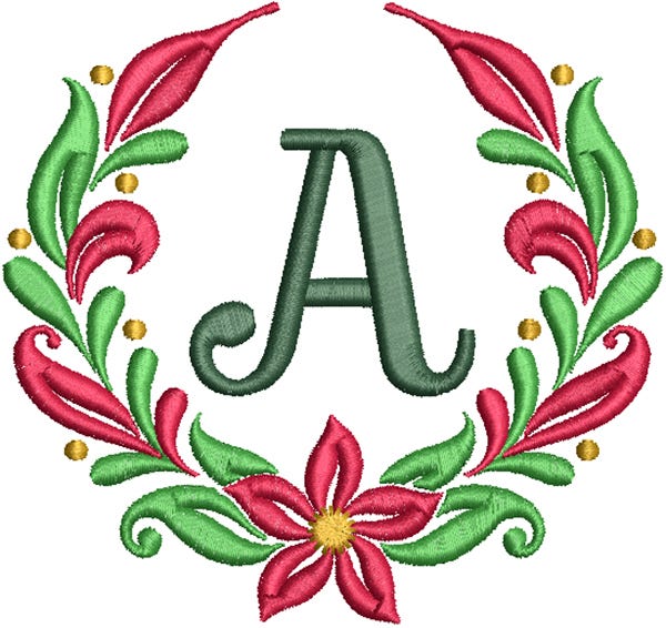 Christmas Wreath Monogram Machine Embroidery Designs By JuJu