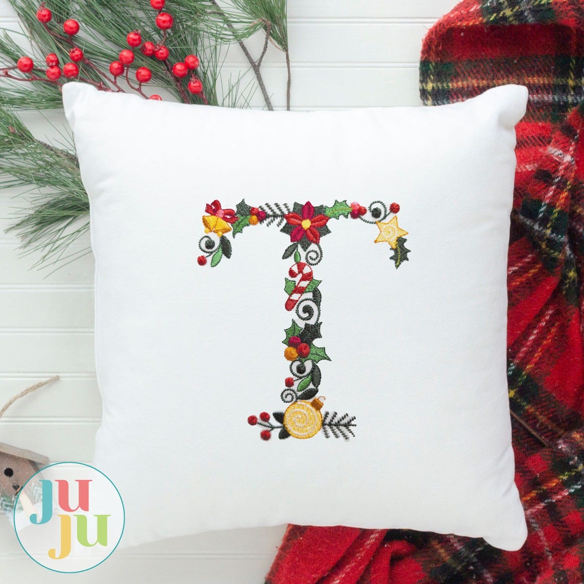 Clara Christmas Embroidery Design Monogram | Designs by JuJu