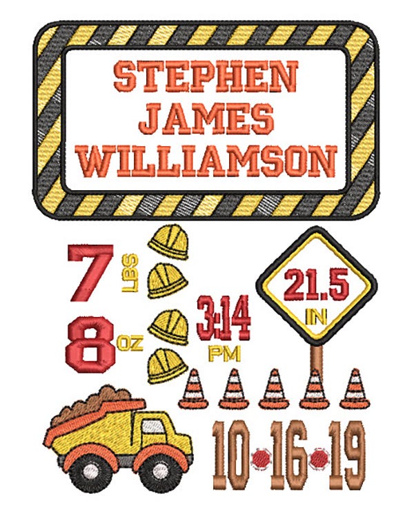 Construction Birth Announcement Template Machine Embroidery Designs by JuJu