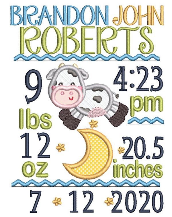 Cow Moon Birth Announcement Template Machine Embroidery Designs by JuJu
