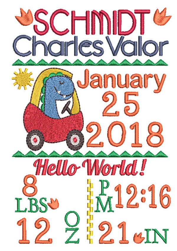 Dino Birth Announcement Template Machine Embroidery Designs by JuJu