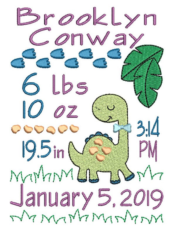 Dino Jungle Birth Announcement Template Machine Embroidery Designs by JuJu