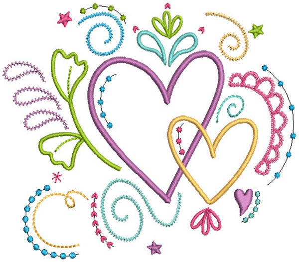 Doodle Hearts Filled Stitch Machine Embroidery Designs By JuJu