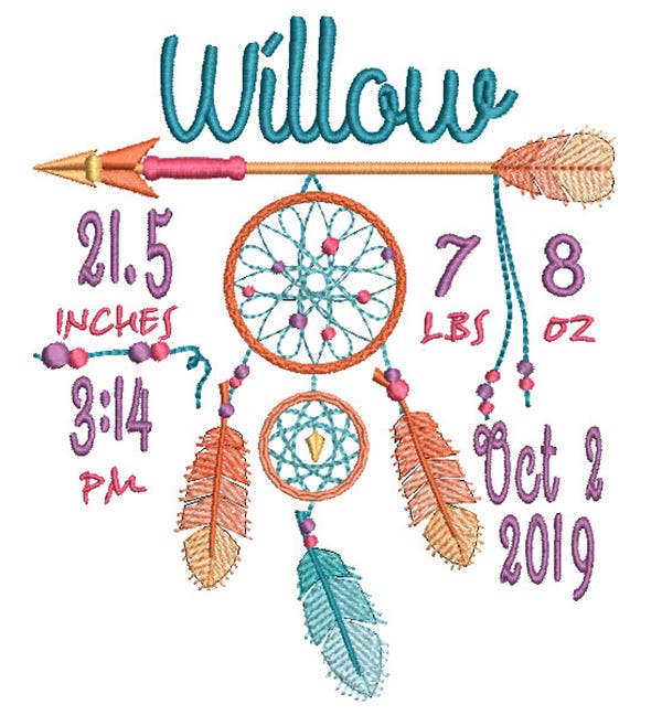 Dreamcatcher Birth Announcement Template Machine Embroidery Designs by JuJu