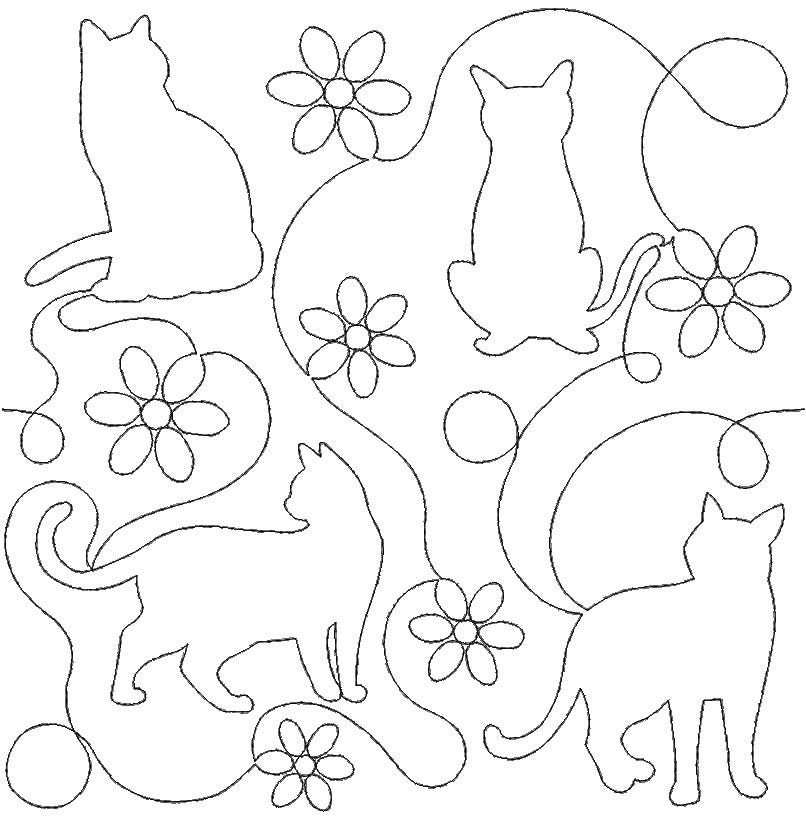 Cats and Flowers End-to-End Quilting Design | Machine Embroidery Designs by JuJu