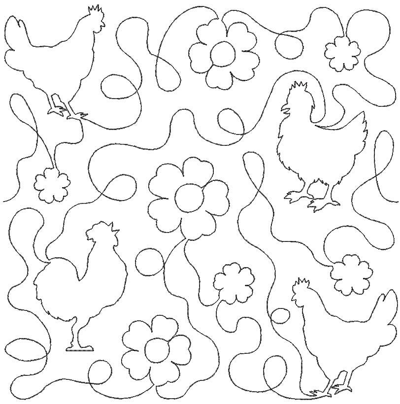 Chickens And Flowers End-to-End Quilting Design