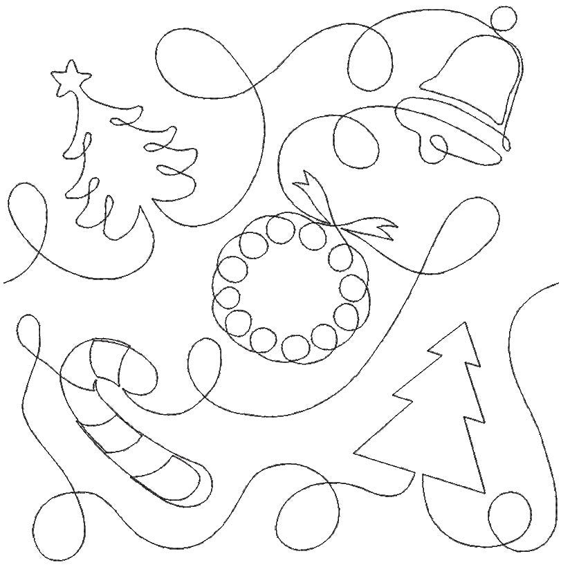 Christmas Tree Candy Cane Wreath and Bell End-to-End Quilting Design | Machine Embroidery Designs by JuJu