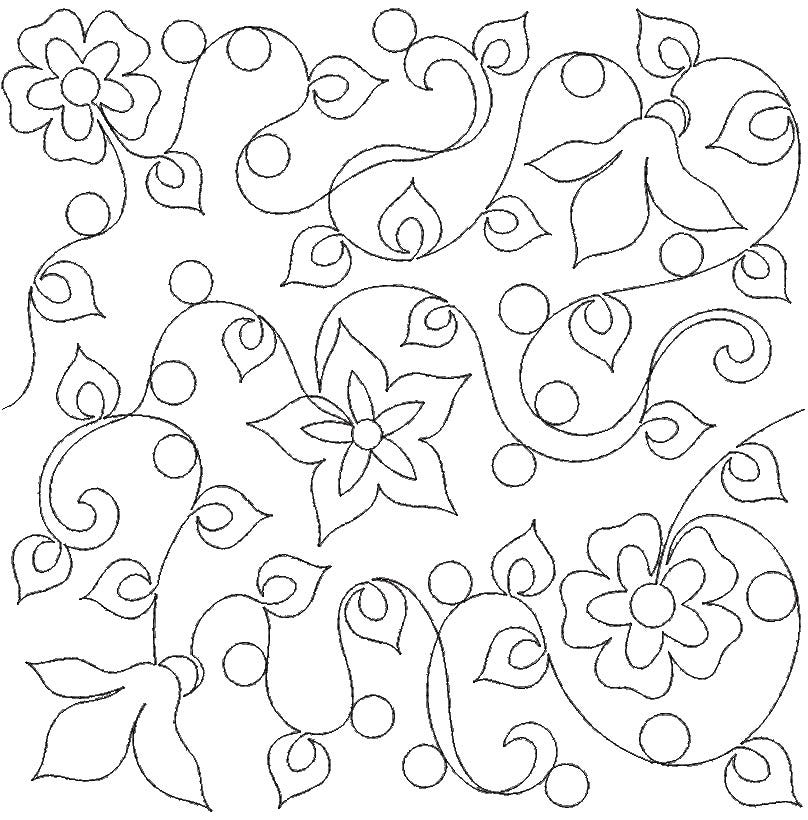 Flowers Leaves Curls Dots End-to-End Quilting Design | Machine Embroidery Designs by JuJu