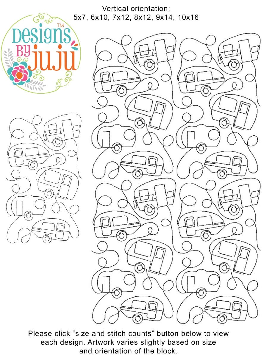 Vintage Campers End-to-End Quilting Design | Machine Embroidery Designs by JuJu