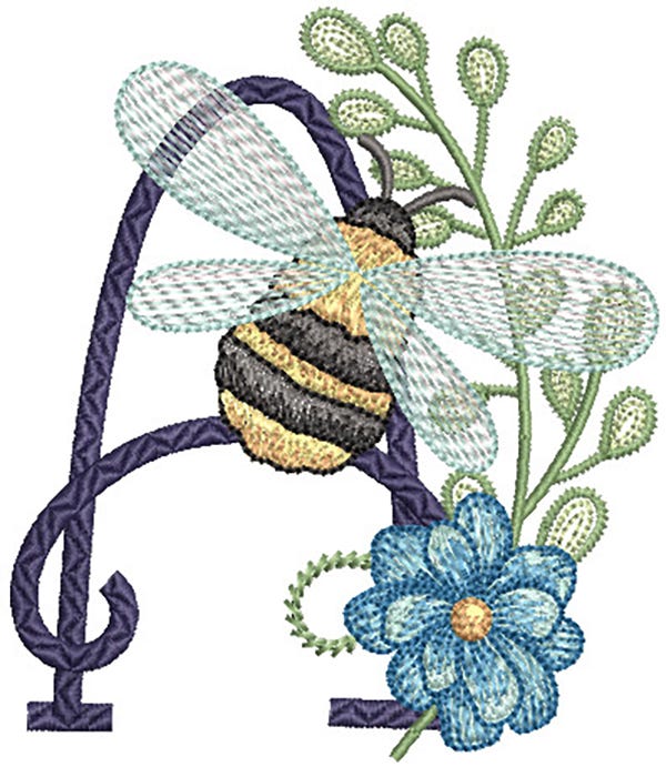 Elegant Bee Alphabet | Machine Embroidery Designs by JuJu