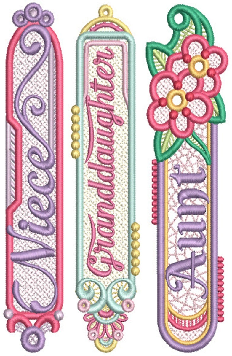 Free Standing Lace Family Women Bookmarks 2 | Machine Embroidery Designs by JuJu