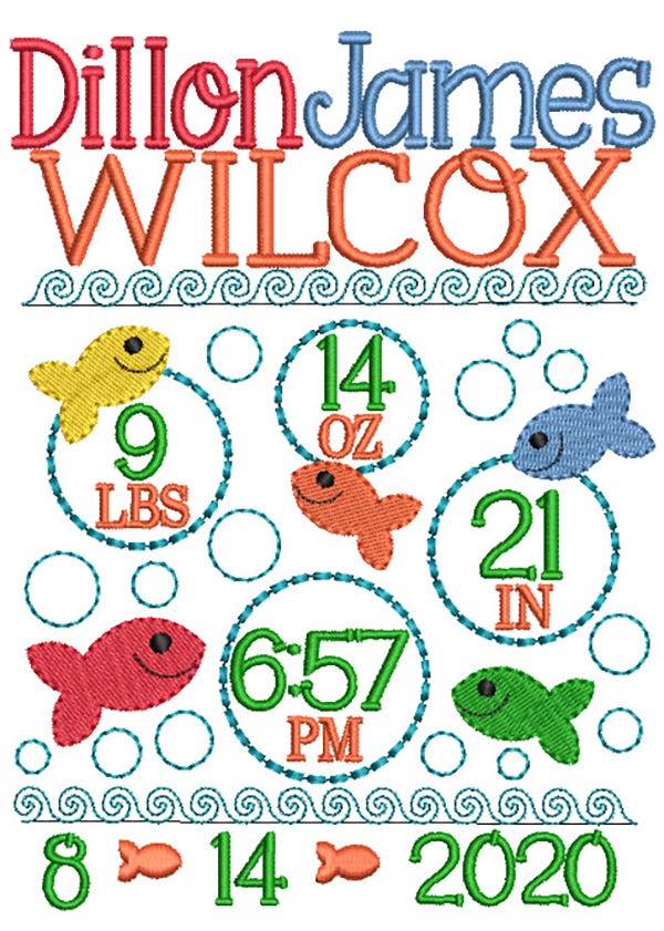 Fishy Birth Announcement Template Machine Embroidery Designs by JuJu