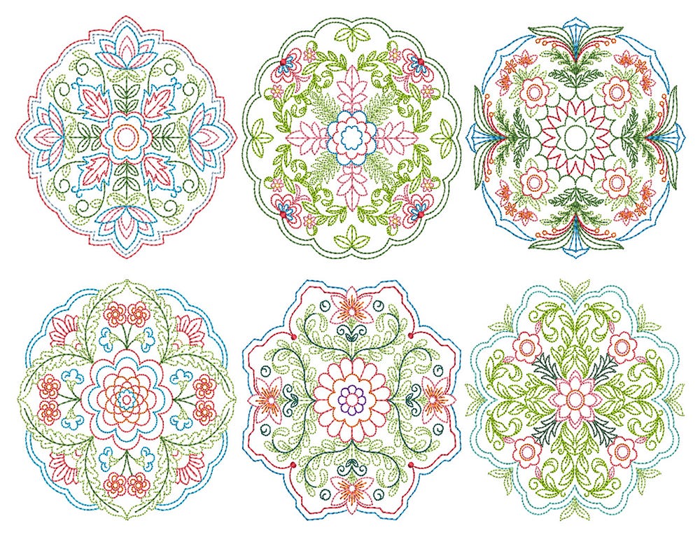 Floral Mandalas Colorwork 1 Machine Embroidery Designs by JuJu