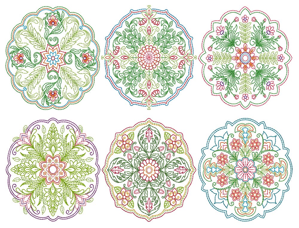 Floral Mandalas Colorwork 2 Machine Embroidery Designs by JuJu
