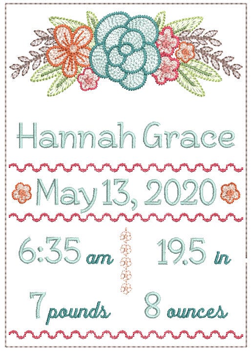                           Floral Swag Birth Announcement Machine Embroidery Designs by JuJu     
                            