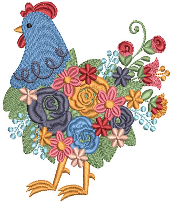 Folk Art Chickens Filled Machine Embroidery Designs by JuJu